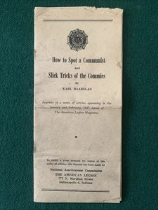 Vintage HOW TO SPOT A COMMUNIST American Legion Pamphlet Brochure - Picture 1 of 9