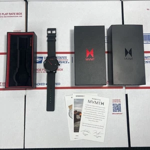 MVMT Watch 45mm Black/ On Back Leather Watch - MINT - SAME DAY ( Needs Battery) - Picture 1 of 10