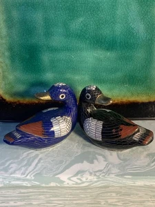 VINTAGE CLOISONNÉ DUCK’S (2) 1 PAIR BRASS TYPE HAND PAINTED READ DESCRIPTION  - Picture 1 of 16