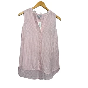 Top Tommy Bahama Rosa Blanco Rayas Ondas de Sol Sin Mangas de Lino para Mujer XS - Imagen 1 de 8