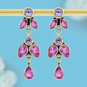 Pendientes Mariposa Estilo Vintage Amatista Rosa y Rubí Oro 9K - Imagen 1 de 7