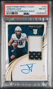 2020 IMMACULATE COLLEGIATE PATCH AUTO GOLD #120 JORDAN LOVE ROOKIE /25 PSA 8 - Picture 1 of 2