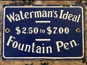 1900s RARE WATERMAN Fountain Pen PORCELAIN ADVERTISING STORE DISPLAY SIGN ORIGIN - Picture 1 of 24