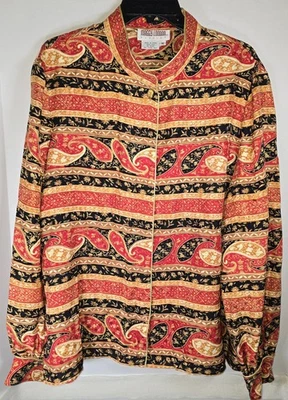 Vintage 80's 90's Maggy London Blouses 100% Silk Sz 16 Bohemian Paisley Striped - Image 1 of 4
