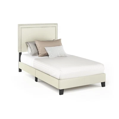 FURINNO Laval Cabezal de Clavo Doble Fila 12 Piezas Marco de Cama Estilo Listón, Doble, Lino Foto 1 de 4