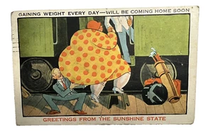 Jeden Tag an Gewicht gewinnen Coming Home Soon 1931 gestempelte Comic Postkarte - Bild 1 von 3
