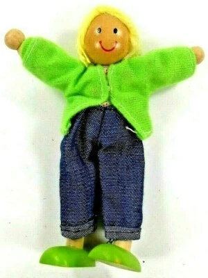 Muñeca Melissa & Doug de madera posable niña traje verde y azul  Foto 1 de 3