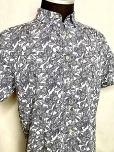 Ted Baker London Dress Shirt Black Mens 6 Hibiscus Floral Hawaiian Modern Fit - Picture 1 of 16