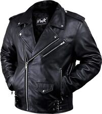 HWK Brando Leather Motorcycle Jacket for Men, Small Genuine Black Leather Jacket