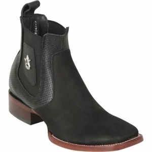Los Altos Men's Genuine Nubuck Leather Ankle Boots Pull On Wide Square Toe EE - Picture 1 of 8