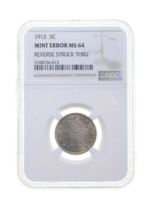 MS64 MINT ERROR 1912 Liberty V Nickel - REV Struck Thru - Graded NGC *4364 - Bild 1 von 3