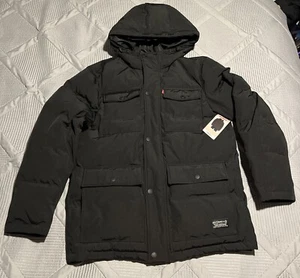Levi's Men's Arctic Cloth Quilted Parka Jacket - Black Large - Picture 1 of 6