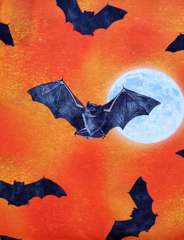 Robert Kaufmans 万圣节乌鸦月亮蝙蝠橙色优质棉织物-BTY — 第 1/2 张图片