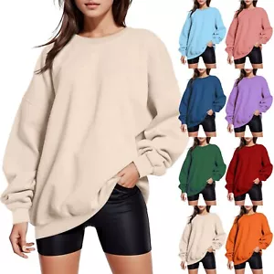 Women Long Sleeve Fleece Jumper Tunic Tops Ladies Pullover Blouse Plus Size - Picture 1 of 37