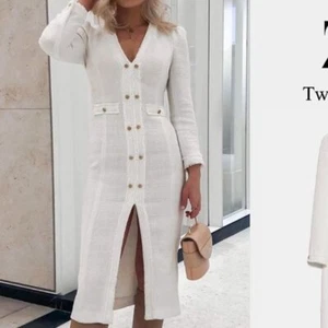 ZARA White V-neck Tweed midi dress 2497/469 with puff shoulders Bloggers XXL - Imagen 1 de 21
