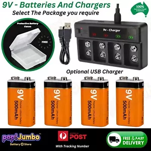 9V Rechargeable Batteries Li-ion 4200mWh Charger Optional 500mAh battery - Picture 1 of 20