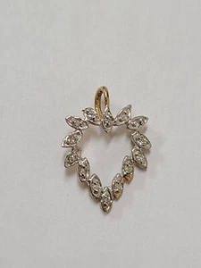 Ciondolo Piccolo Cuore Diamante Oro 14k Impostazioni Forma Marquise 17mm - Foto 1 di 8