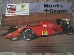 MONKS+CRANE OFFICIAL SUPPLIER OF FERRARI RACING TEAM 1989 ADVERT A4 FILE 47 - Picture 1 of 1