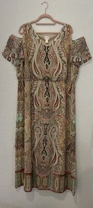 Chicos Gr. 4 Maxikleid Cold Shoulder gefüttert Paisleymuster Cinched Waist - Bild 1 von 18