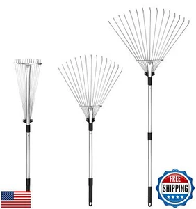 Buyplus Adjustable Garden Leaf Rake - 24 to 63 Inch Telescopic Metal Expandab - Picture 1 of 5