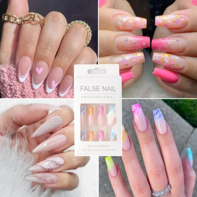 24 Pcs Press On Nails Glue Gel On False Reusable Fake French Nail Tip Multicol ц - Image 1 of 4