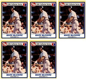 (5) 1991 Post Cereal Baseball #2 Mark McGwire Athletics Baseball Card Lot