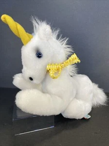 "Juguete de peluche vintage Dakin White Unicorn 1979 12"" cuerno amarillo" - Imagen 1 de 9
