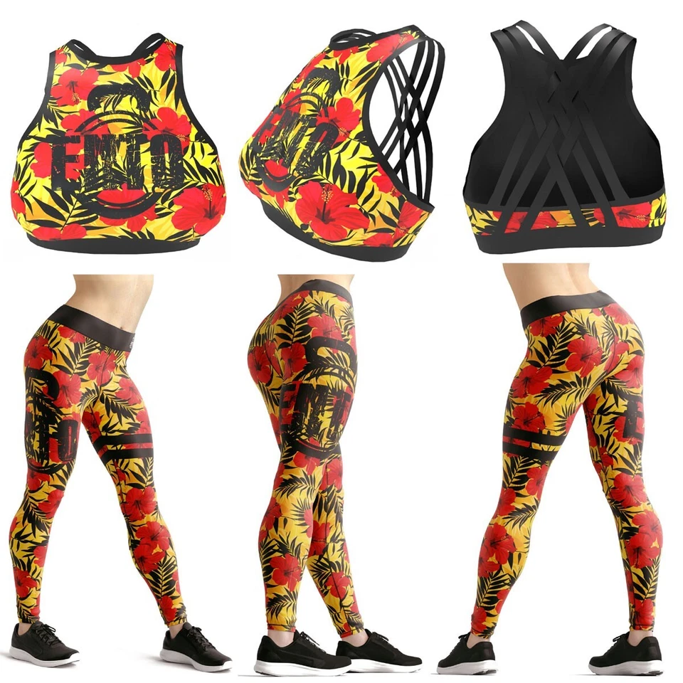 Women High-Waisted Yoga Leggings Gym Pants Stretch Workout Set Running Tropical - Image 1 of 4