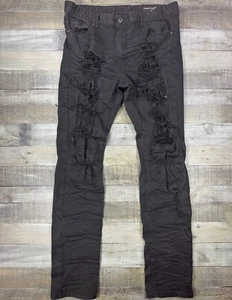 Smoke Rise Jeans Mens 38x34 Black Denim Distressed Stretch Skinny Pants - Picture 1 of 13