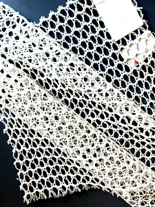 White Woven Fishnet Fish Net Sheer Designer Fabric Sample 100% Trevira - NWT - Picture 1 of 7