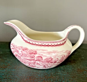 Vtg. 1940-56 HOMER LAUGHLIN CURRIER & IVES RED GRAVY BOAT / TRANSFERWARE - Picture 1 of 12