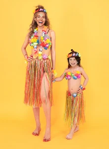 Hawaiian Hula Grass Skirt Lei Sets Bra Beach Costume Party Dance Fancy - Picture 1 of 16