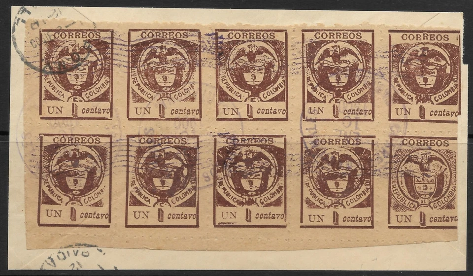 Colombia-Cartagena. 1899. 1c Marron Sur Polissage. Complet Feuille De 10 Timbres - Photo 1/1
