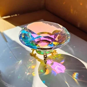 8 cm breit groß buntes Kristallglas Diamant Regenbogen Edelstein Brechung Ornament  - Bild 1 von 12