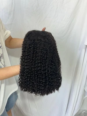 Lujosa peluca de cabello humano rizado 14 pulgadas negra 1B con encaje y pelo de bebé A6 Foto 1 de 2