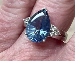 925 Sterling Silver Blue Pear-shaped Spinel Ring Sz 7.5 Designer Signed JH - Picture 1 of 14