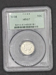 Mercury Dime 1938 | PCGS MS67 etiqueta verde - Imagen 1 de 4