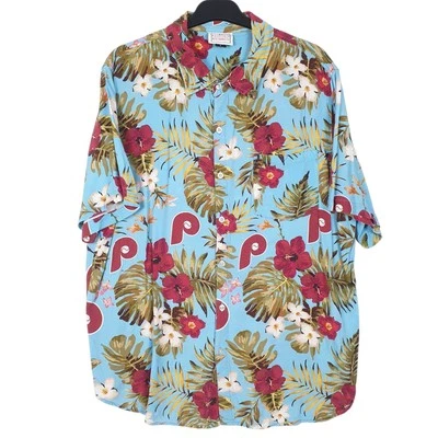MLB Blue Shirt Philadelphia Phillies Hawaiian Short Sleeve Viscose Mens L - Image 1 of 4