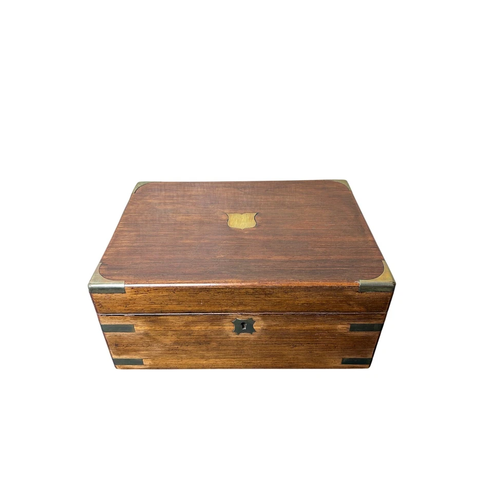Antique Victorian Campaign Lap Desk Writing Slope Rosewood Brass Bound Box - Image 1 of 4