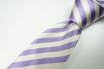 Corbata Kiton Marfil Blanco Lavanda Rayas Satén 100% Seda Hecha en Italia NUEVA Foto 1 de 4
