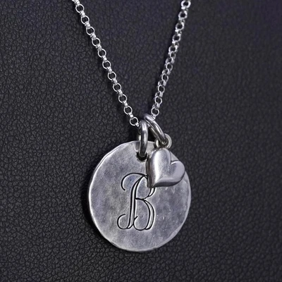 20”, Collar Circular Plata de Ley 925 con Colgante Letra B y Dije Corazón Foto 1 de 4