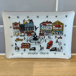 Vintage Mid Century MCM Piccadilly Circus London Glass Trinket DISH Approx 8 x 5 - Foto 1 di 4
