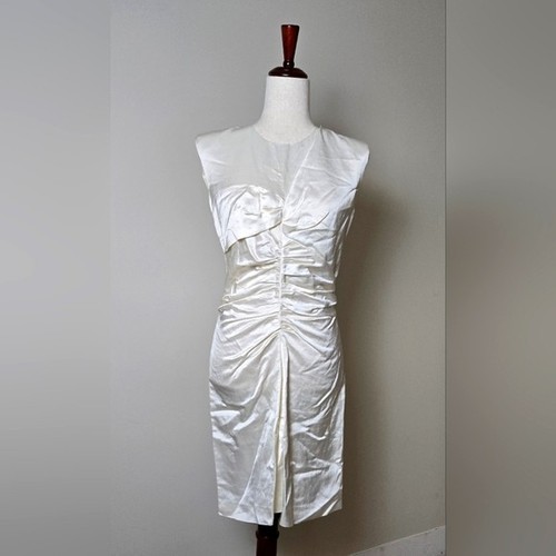 OFF WHITE Abito Isabel Marant Esta increspato bianco crema raso mini abito a matita taglia 6