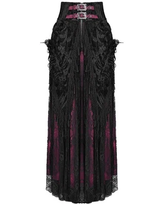 Eva Lady Womens Long Gothic Rose Velvet & Lace Embellished Maxi Skirt Red Black - Image 1 of 4