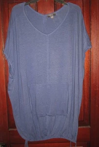 Lysse NY L XL Knit Linen Tunic Top Tee Shirt Blouse Ties Pocket Slouchy Blue - Picture 1 of 4
