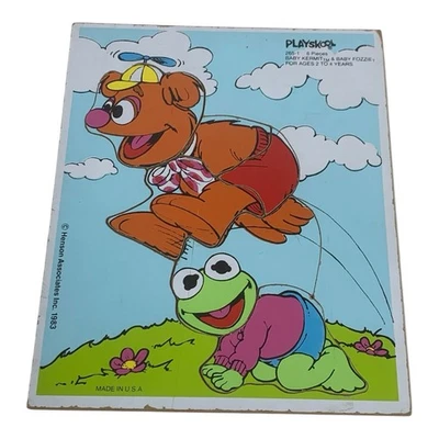 VTG Jim Henson Muppet Babies Kermit & Fozzie Playskool Wood Puzzle 1983 265-1 - Image 1 of 4