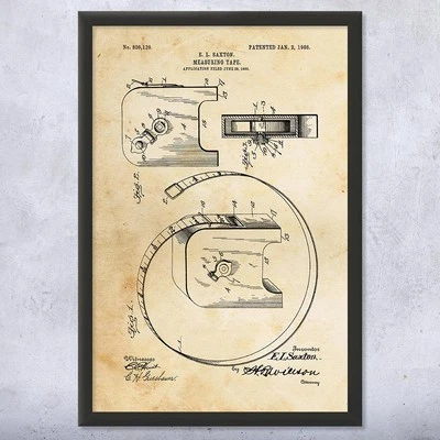 Measuring Tape Patent Wall Art Poster, Canvas or Framed Dad Gift Man Cave Art - Image 1 of 4