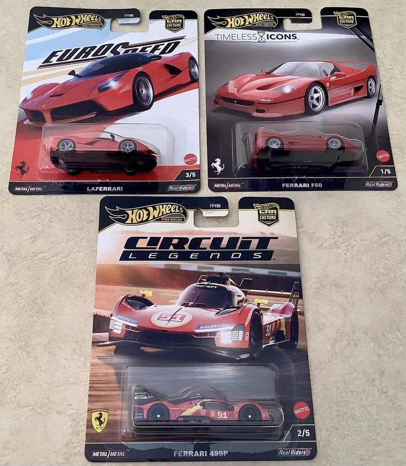 Lot Of 3 Hot Wheels Premium Circuit Legends Ferrari 499P LEFERRARI & Ferrari F50 - image 1 of 1