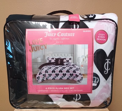 Juicy Couture Plush 4pc Hearts,Crowns,JC logos Queen Comforter Set Soft & Cozy - Image 1 of 4
