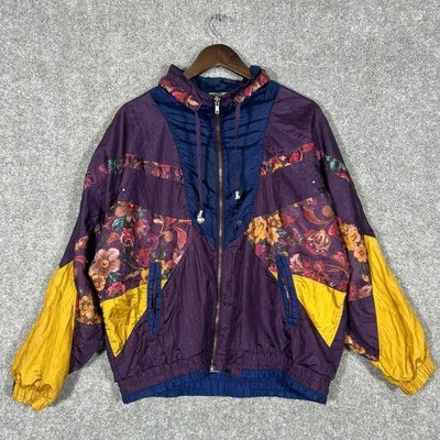 Vintage Athletech Purple Yellow Floral Windbreaker Zip Up Jacket Size Medium - Image 1 of 4